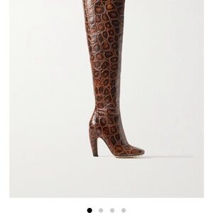 New Bottega Veneta Canalazzo brown croc-effect over the knee OTK boots. Size 37.